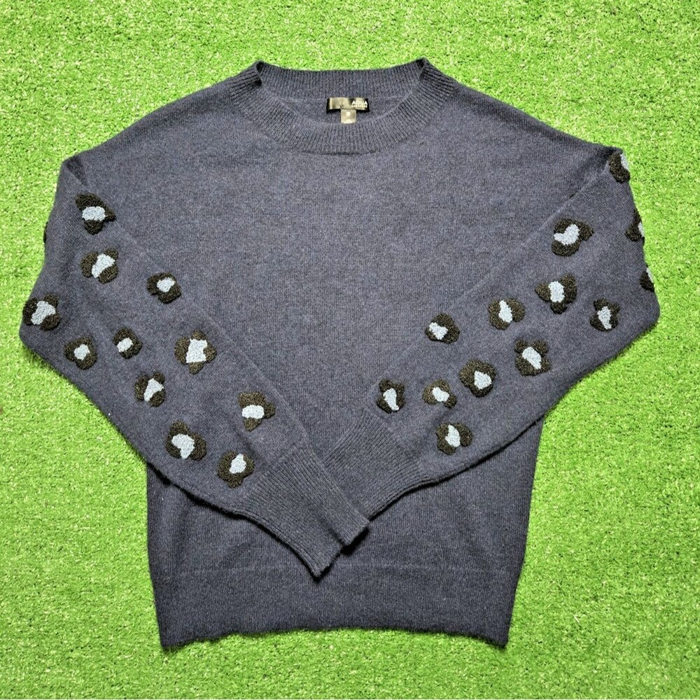 Aqua Cashmere Leopard Themed Sweater Pullover Navy (Women's X-Small)